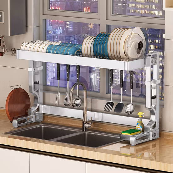 Dish Drying Rack Over The Sink Drainer for Kitchen Organization Space Saver Shelf